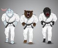 Set of cartoon sports man-shark,man-bear and man Royalty Free Stock Photo