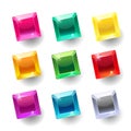 Set of cartoon square different color crystals