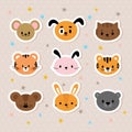 Set of cartoon stickers with animals for kids. Cute hand drawn characters. Sweet smiley faces. Background for children Royalty Free Stock Photo