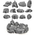 A set of cartoon stones and rocks in an isometric 3d style Royalty Free Stock Photo