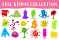 Set of cartoon style angry germs, viruses, microbes and monsters vector illustration. Royalty Free Stock Photo