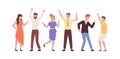 Set of cartoon stylish young people having fun vector flat illustration. Collection of colorful colleagues dancing and