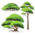 Set of cartoon stylized tree and bush. Royalty Free Stock Photo
