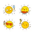 Set of cartoon Sun characters isolated on white for funny summer design Royalty Free Stock Photo