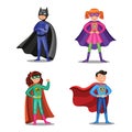 Set of cartoon super heroes. Boys and girls in superhero costumes Royalty Free Stock Photo