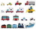 Set of cartoon transport. Collection of cars and buses. Vector illustration for children. Toys. Royalty Free Stock Photo