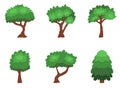 Set Of Cartoon Trees Isolated On White Background. Forest And Garden Green Plants, Coniferous And Deciduous Objects Royalty Free Stock Photo