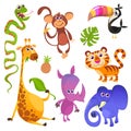 Cartoon tropical animals characters set Royalty Free Stock Photo