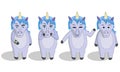 Set of cartoon unicorns in full growth with different emotions