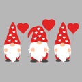 Set of Cartoon Valentine Gnomes isolated on a gray background Royalty Free Stock Photo