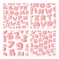 Set of cartoon vector illustration donuts letters and numbers. Hand drawn seamless pattern sweet bun. Actual Creative art work Royalty Free Stock Photo