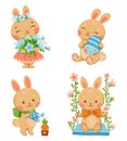 Set of cartoon vector illustrations cute rabbits