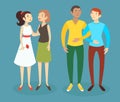 Set of cartoon vector illustrations of happy homosexual men and women couples.