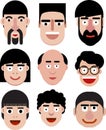 Set of cartoon vector men faces in very simple style