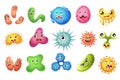 Set of Cartoon Viruses, Bacteria and Germs Characters with Funny Faces. Smiling Pathogen Microbe Monsters with Big Eyes Royalty Free Stock Photo