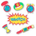 Set of cartoon watch patch badges