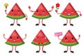 Set Cartoon watermelon with various emotions pose or kawaii watermelon