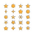 Set of cartoon yellow stars. Collection of icons simple effect sparkle on white background. Star symbol. Elements for Christmas. Royalty Free Stock Photo