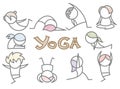 Set of cartoon yoga line art