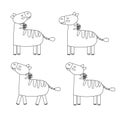 Set of cartoon zebras boho outline. Vector illustration