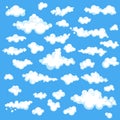 Set of cartoons clouds in different shapes isolated on blue background. Vector illustration in flat design Royalty Free Stock Photo
