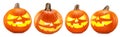 Set of carved pumpkins for Halloween jack o lanterns with scary smiles Royalty Free Stock Photo