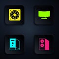 Set Case of computer, Computer cooler, and monitor screen. Black square button. Vector Royalty Free Stock Photo