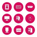 Set Case of computer, Hard disk drive HDD, Computer mouse, Optical disc, monitor screen, RAM, random access memory and Royalty Free Stock Photo