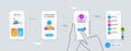 Set of Cashback, Project edit and Fake news line icons. For design. Vector