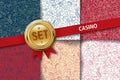 Set of casino backgrounds with doodle icons in Royalty Free Stock Photo