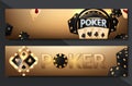 Set of Casino banners with casino chips and cards. Poker club texas holdem. Vector illustration Royalty Free Stock Photo