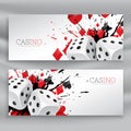 Set of casino banners with dices and abstract ink splash Royalty Free Stock Photo