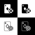 Set Casino chip and playing cards icon isolated on black and white background. Casino poker. Vector Royalty Free Stock Photo