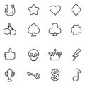 Set of Casino Slot Machine line Icons, editable stroke. Gambling symbols, objects. Vector illustration