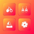 Set Castanets, Earrings, Yacht sailboat and Football ball icon. Vector Royalty Free Stock Photo