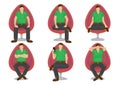 Set of casual man in various sitting positions