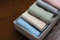 Set of casual socks of different colors in gift box