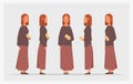 set casual woman front side view female character different views for animation full length