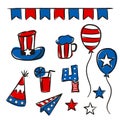 Set of casually drawn elements for Independence Day