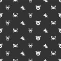 Set Cat, Crab, Deer head with antlers and Horse on seamless pattern. Vector