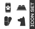 Set Cat, Online veterinary clinic symbol, Dog and pills and Pet food bowl icon. Vector