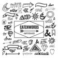 Set of catchwords, ampersands and other elements, sketches