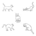 Set with cats in different poses. Doodle illustration