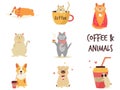 Set of cats and dogs enjoying coffee Royalty Free Stock Photo