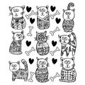 Set cats with floral ornament for your design