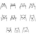 Set of cats heads with different emotions in hand drawn cartoon style. Doodle vector illustration of animal characters Royalty Free Stock Photo