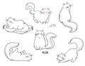 Set of cats playing around vector line illustration Royalty Free Stock Photo