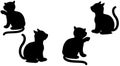 Set of Cats Silhouettes on a white background. Vector illustration, cute kitten