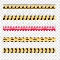 Set of caution danger tapes. Warning security vector. Barricade lines.