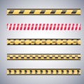 Set of caution danger tapes. Warning security vector. Barricade lines.